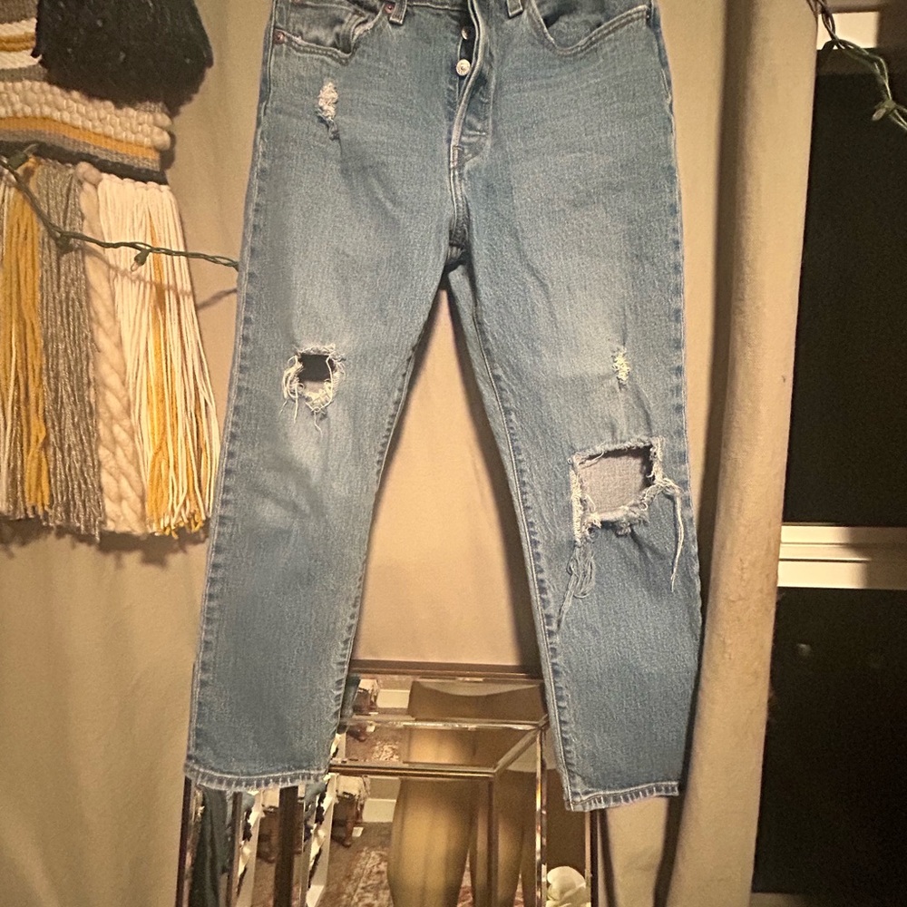 Levi's Light Blue Distressed Ankle Jeans